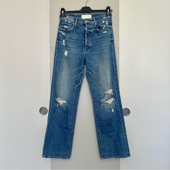 Mother Superior The Rambler Ankle Jeans - Distressed Medium Blue Wash - Size 26 - Picture 5 of 14